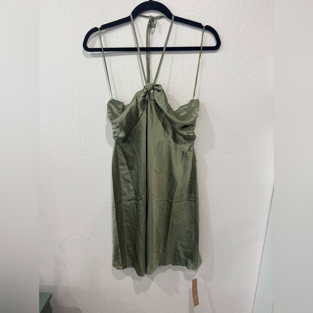 Reformation Sorrentine Silk Mini Dress Artichoke Green NWT Size 8 - Picture 8 of 10